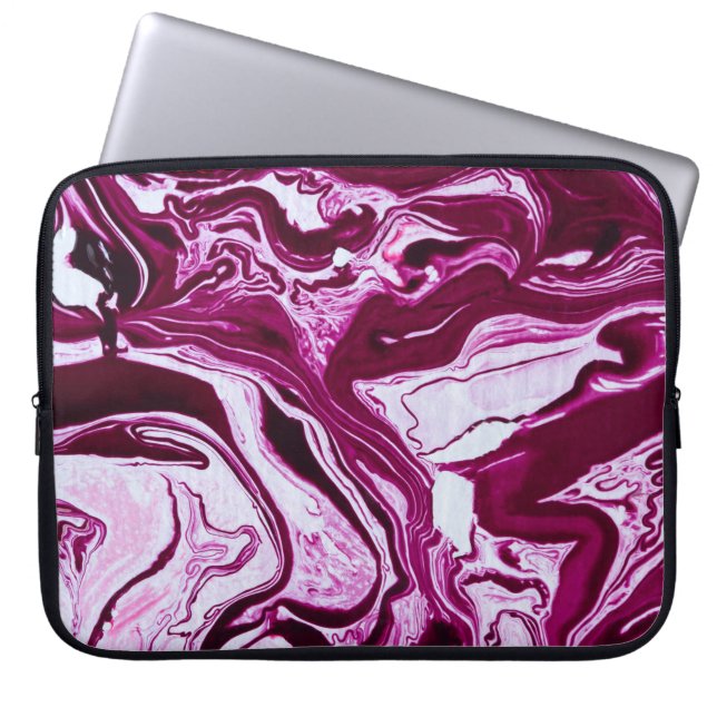 Magenta Marble Texture: Abstract Fluid Art Laptop Sleeve (Front)