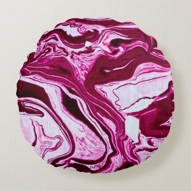 Magenta marble texture round cushion (Front)