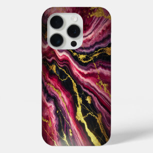 Magenta Marble with Gold and Black Streaks iPhone 15 Pro Case