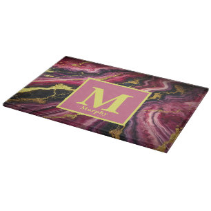 Magenta Marble with Gold and Black Streaks Cutting Board