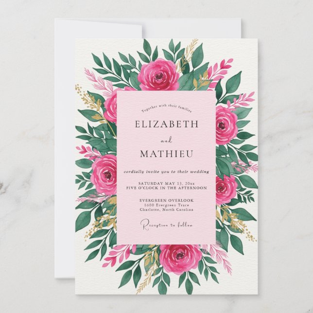 Magenta Mesmerizing Spring Floral Wedding Invitation (Front)