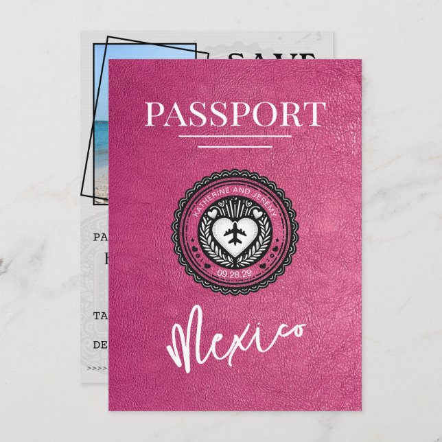Magenta Mexico Passport Save The Date (Front/Back)