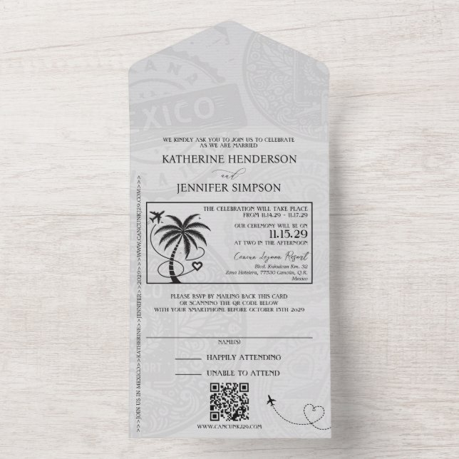 Magenta Mexico Passport Wedding All In One Invitation (Inside)