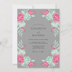 Magenta Mint Botanical Wedding Invitation