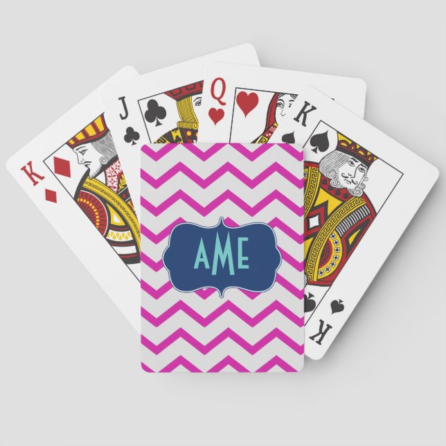 Magenta Mint Chevron Playing Cards (Back)