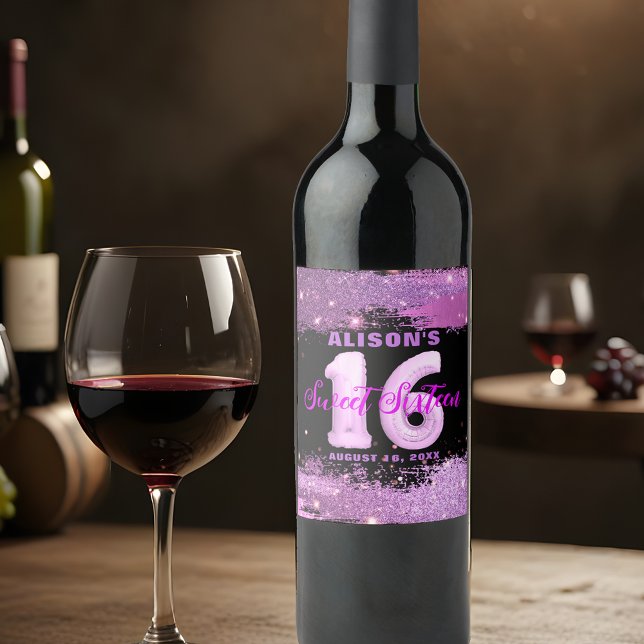 Magenta Modern Glam Sweet Sixteen Birthday Wine Label (Creator Uploaded)