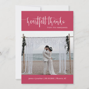 Magenta Modern Minimal Script Wedding Photo Flat Thank You Card