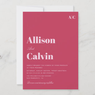 magenta modern text wedding invitation