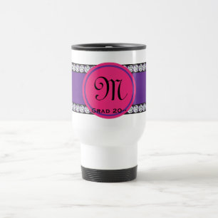 Magenta Monogram Diamond Graduation Travel Mug