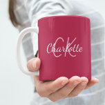 Magenta monogram initials name coffee mug<br><div class="desc">A magenta coloured background.  Personalise and add your first name and monogram initials.</div>