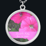 Magenta Morning Glory Flower Necklace<br><div class="desc">These are Magenta Morning Glory flowers. Makes a great gift for a loved one. Names and Date can be changed to your own. Just enter them in the text boxes to the right.</div>