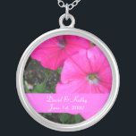 Magenta Morning Glory Flower Necklace<br><div class="desc">These are Magenta Morning Glory flowers. Makes a great gift for a loved one. Names and Date can be changed to your own. Just enter them in the text boxes to the right.</div>