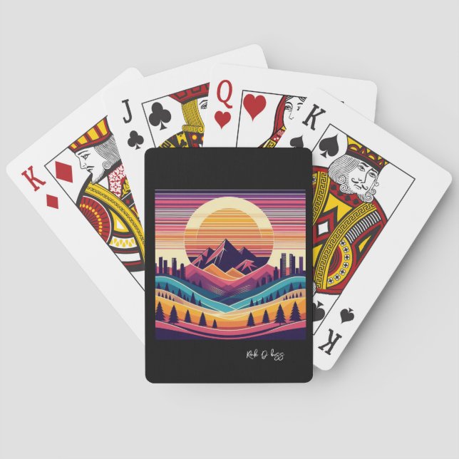 Magenta Mountain Sunset Playing Cards (Back)