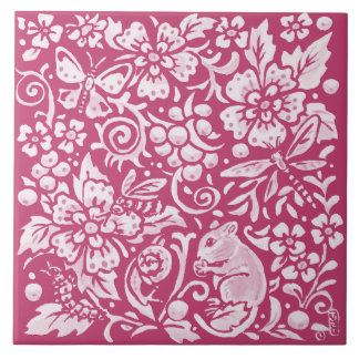 Magenta Mouse Snail Animal Nature Woodland Floral Tile