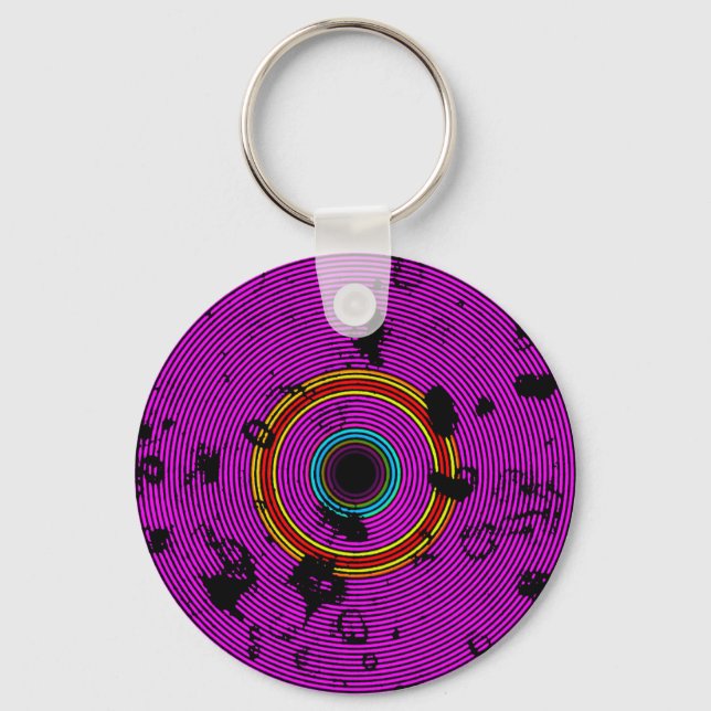 Magenta Multicolor Vinyl Disc Texture Pattern Key Ring (Front)