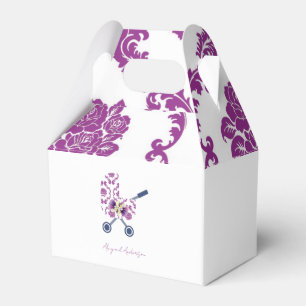 Magenta & Navy Damask Pram Baby Shower Favour Box