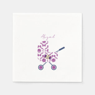 Magenta & Navy Damask Pram Floral Baby Shower  Napkin