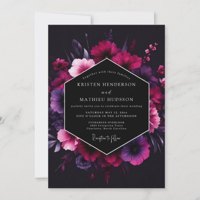 Magenta Noir Bloom Wedding Invitation (Front)
