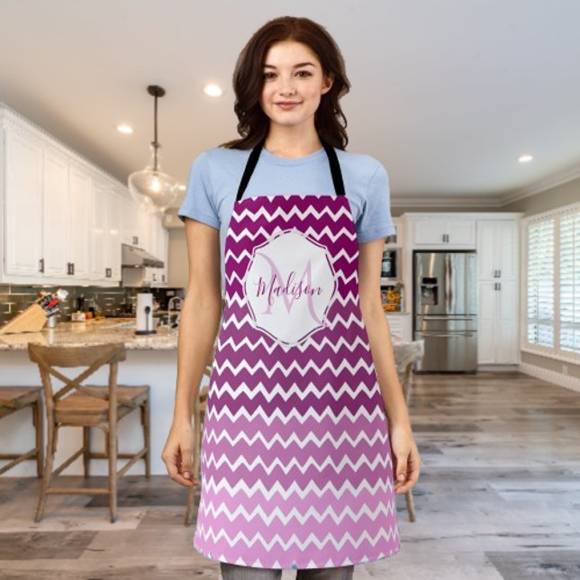 Magenta Ombre Chevron Personalised Apron (Magenta Ombre Chevron Personalized Apron)