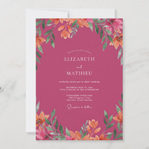 Magenta Orange Blossom Wedding Invitation