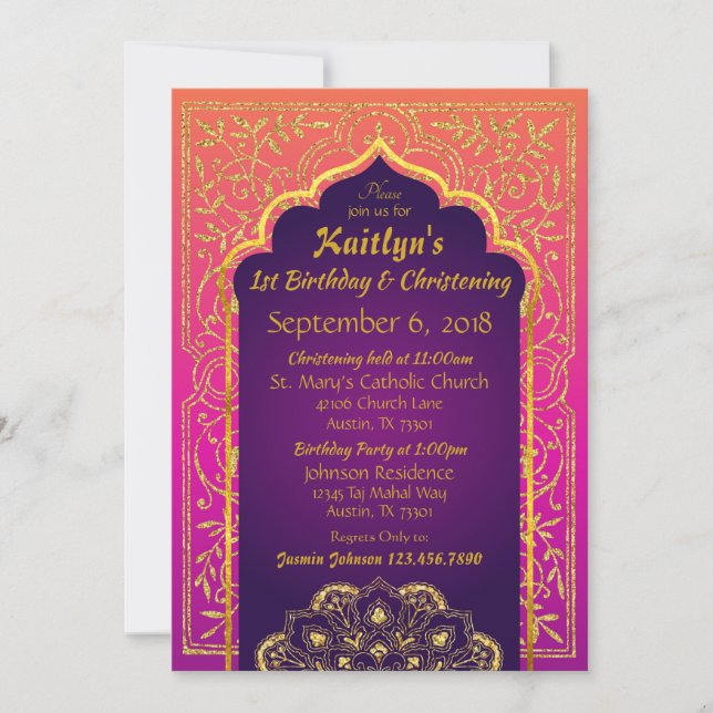 Magenta Orange Bollywood Arabian Nights Invitation (Front)