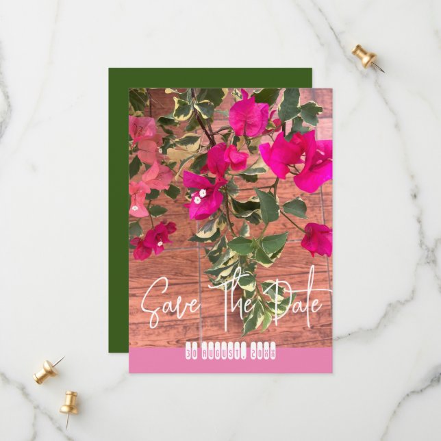 magenta orange bougainvillea or paper flower save the date (Front/Back In Situ)