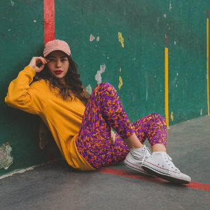 Magenta Orange Bright Autumn Camouflage Leggings