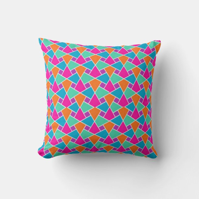 Magenta, Orangem Aqua, Turquoise Islamic Pattern Cushion (Front)