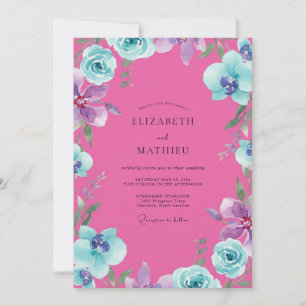 Magenta Orchid Aqua Wedding Invitation