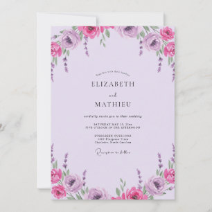 Magenta Orchid Peony Wedding Invitation