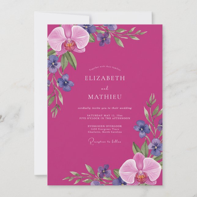 Magenta Orchid Petal Wedding Invitation (Front)