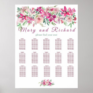 Magenta Orchids Rose Elegant Wedding Seating Chart