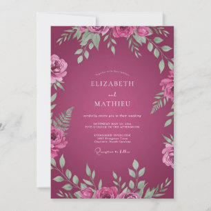 Magenta Painted Leafy Wedding Invitation