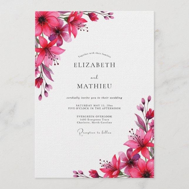 Magenta Painterly Bloom Wedding Invitation (Front)
