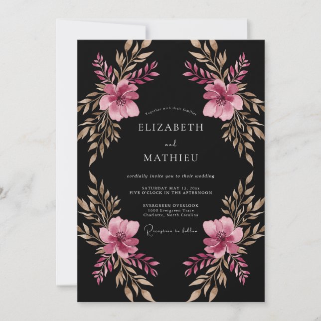 Magenta Painterly Blossom Wedding Invitation (Front)