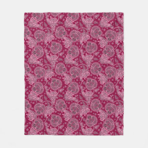Magenta paisley damask floral orientated ethnic fleece blanket