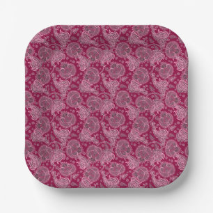 Magenta paisley damask floral orientated ethnic paper plate