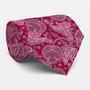 Magenta paisley damask floral orientated ethnic tie