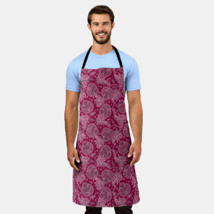 Magenta paisley damask floral oriented ethnic apron