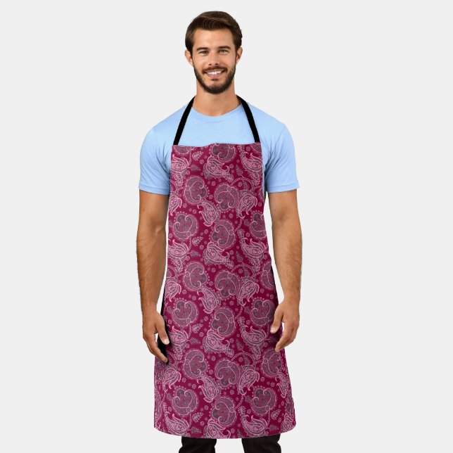 Magenta paisley damask floral oriented ethnic apron (Worn)