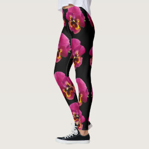 Magenta Pansies On Black, Leggings