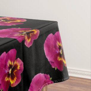 Magenta Pansies On Black, Tablecloth