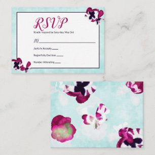 Magenta Pansies, Turquoise RSVP Card