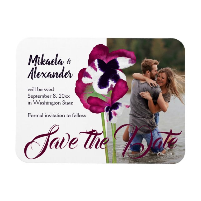 Magenta Pansies Wedding Save the Date Magnet (Horizontal)