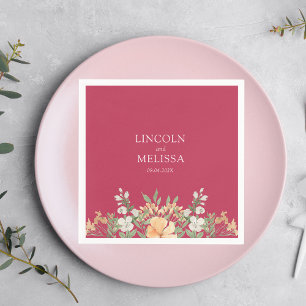 Magenta, Peach and White Floral Wedding Paper Napkin