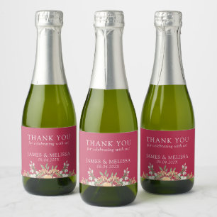 Magenta, Peach and White Floral Wedding Sparkling Wine Label