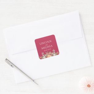 Magenta, Peach and White Floral Wedding  Square Sticker