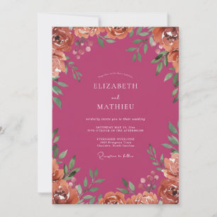 Magenta Peach Peony Wedding Invitation