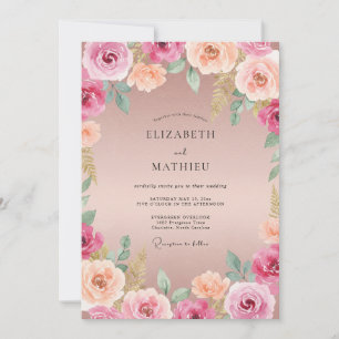 Magenta Peach Petal Wedding Invitation