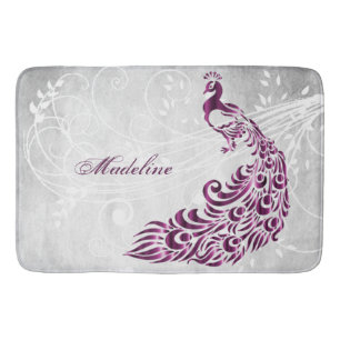Magenta Peacock Personalised Bath Mat